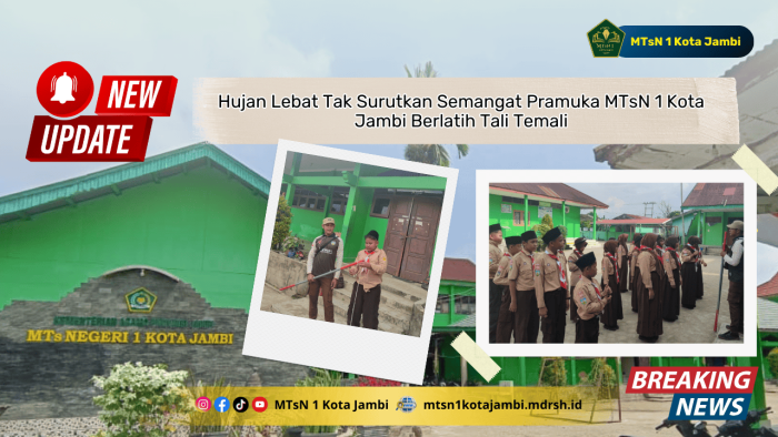 Hujan Lebat Tak Surutkan Semangat Pramuka MTsN 1 Kota Jambi Berlatih Tali Temali