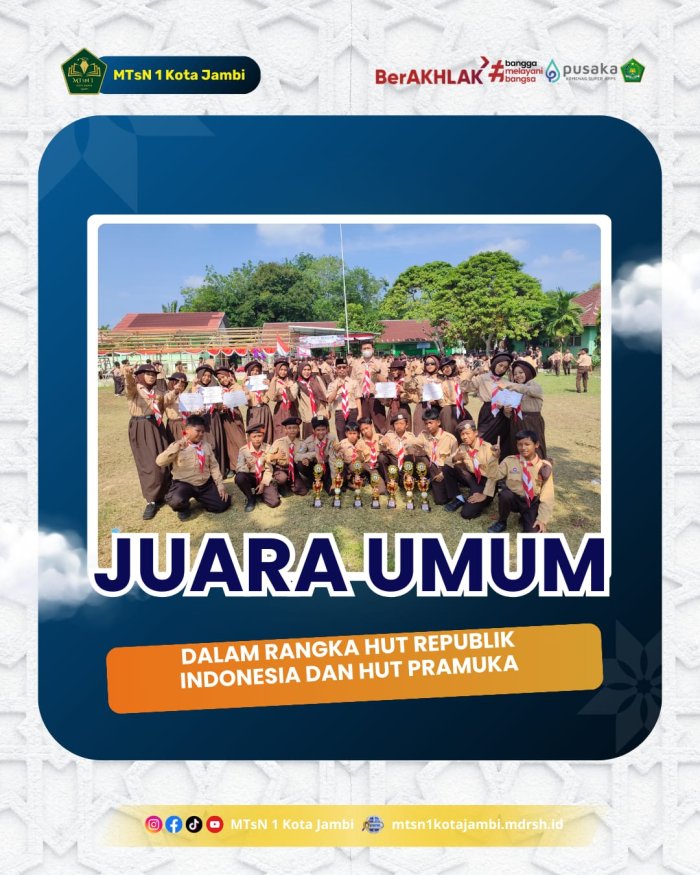 MTsN 1 Kota Jambi boyong 7 piala kemenangan pada pawai 64 Tahun Gerakan Pramuka dan HUT RI ke-80 tingkat Kwartir Ranting Danau Teluk