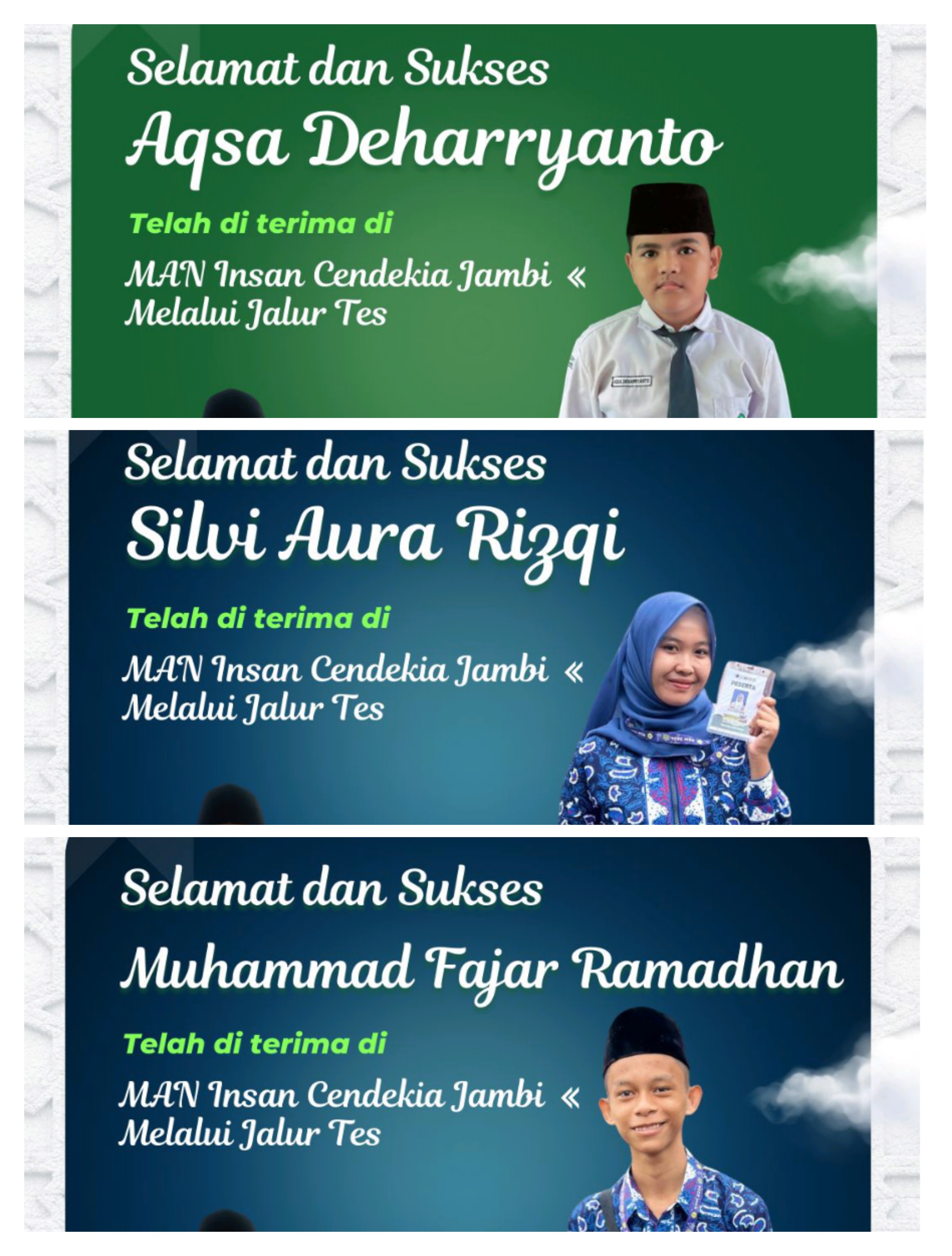 Tiga Pelajar MTs Negeri 1 Jambi Sukses Buka Pintu MAN Insan Cendikia