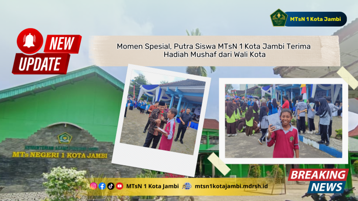 Momen Spesial, Putra Siswa MTsN 1 Kota Jambi Terima Hadiah Mushaf dari Wali Kota